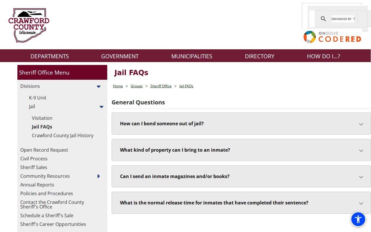 Crawford County arrest and jail booking FAQ