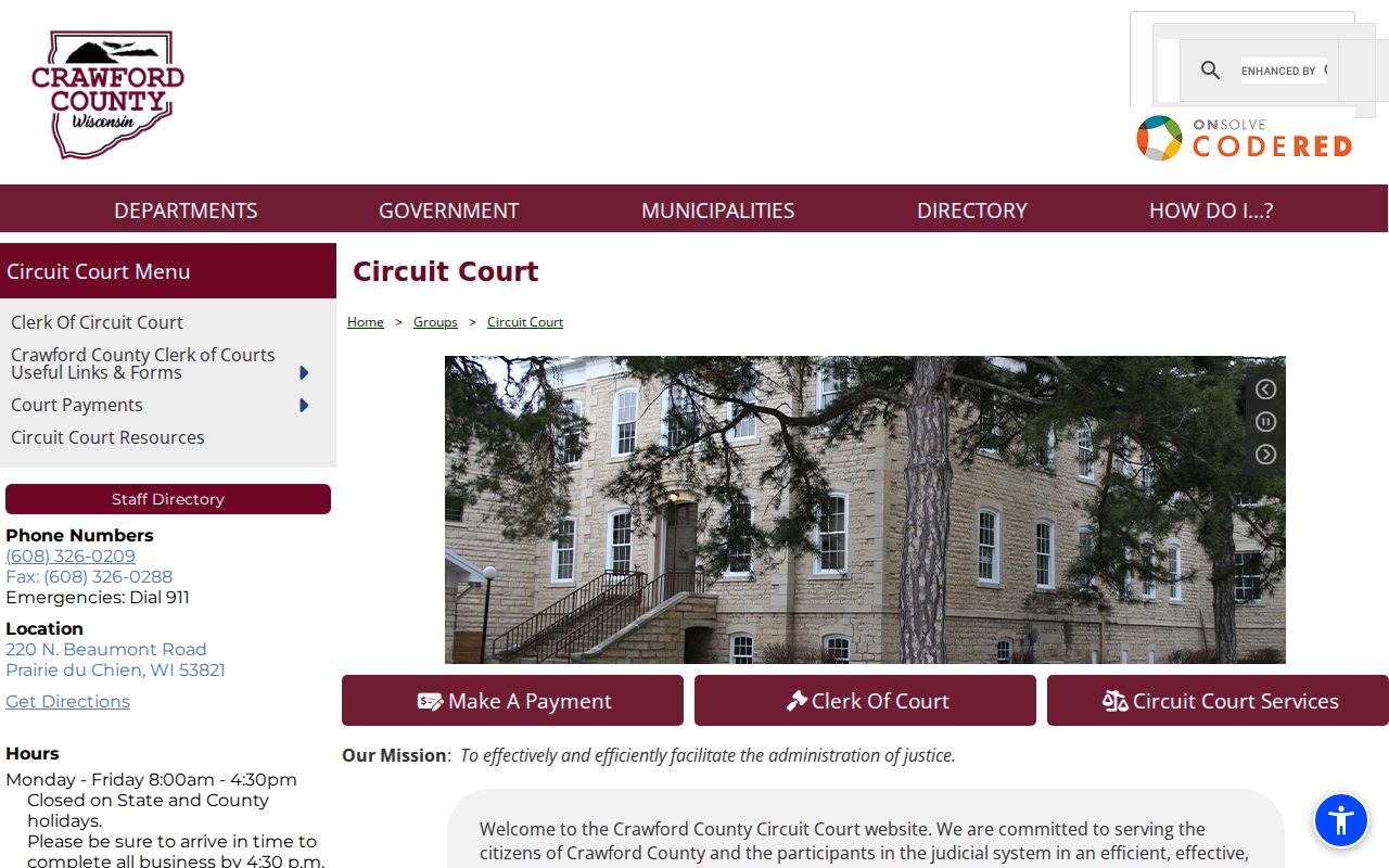 Crawford County court case Circuit Court office information
