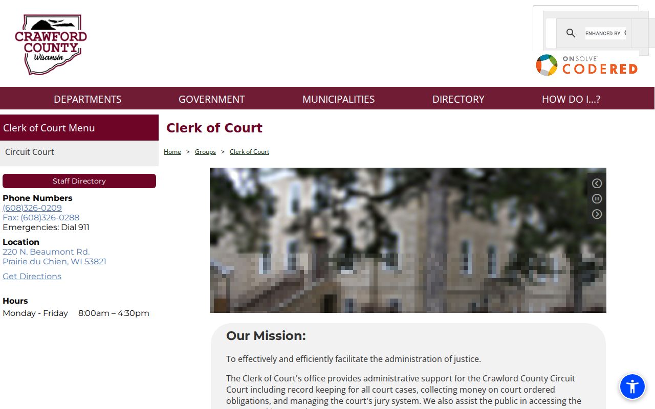 Crawford County court case Clerk of Court contact page