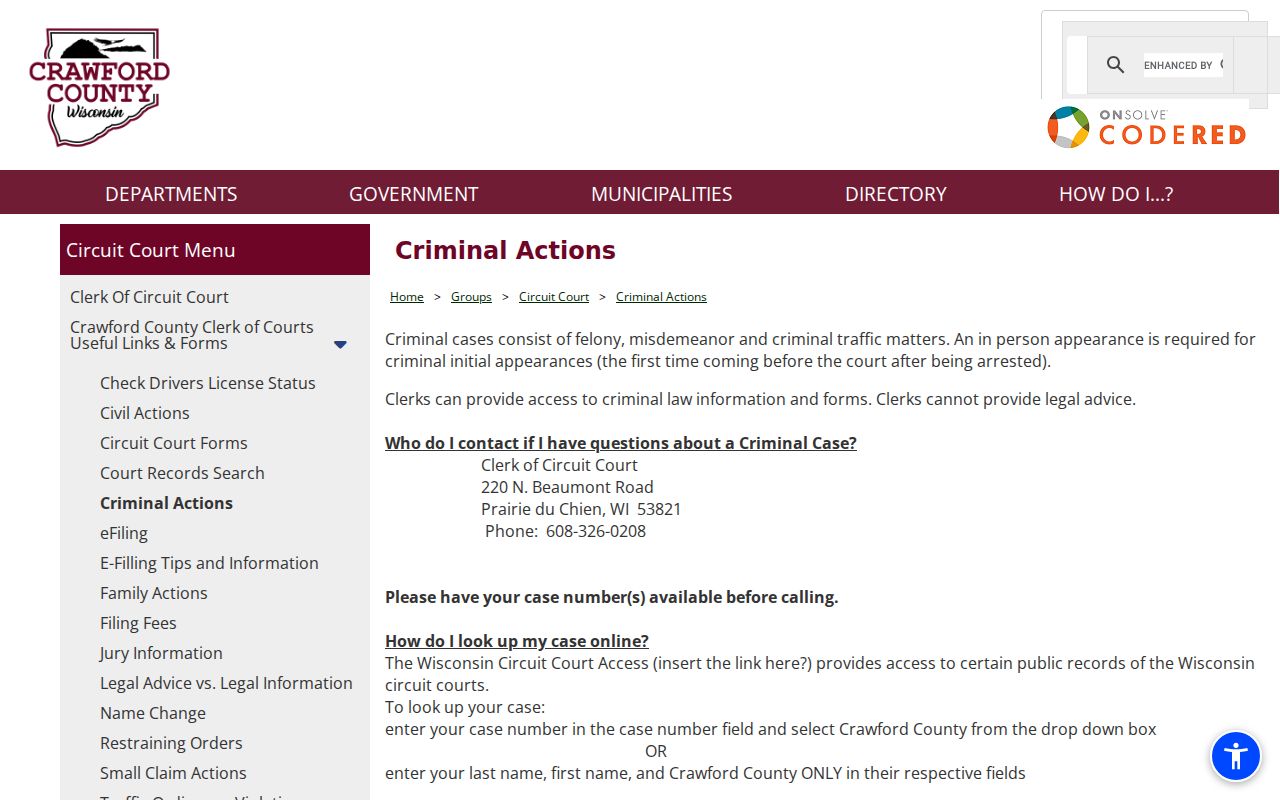 Crawford County court case criminal actions page