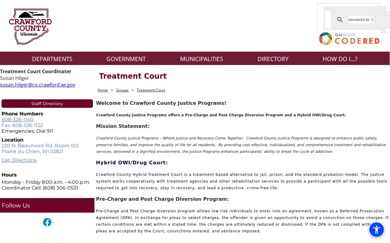 Crawford County court case Treatment Court program page