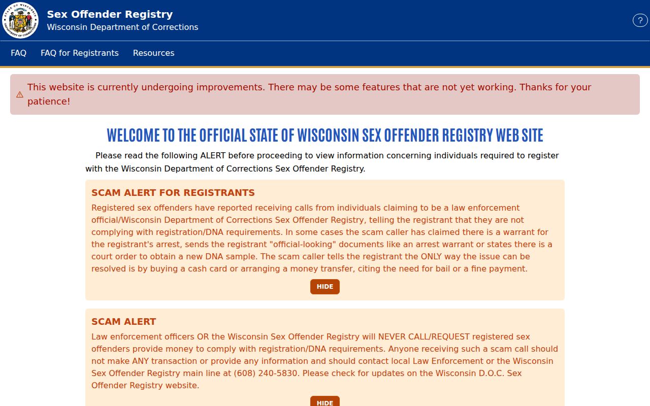 Crawford County sex offender lookup on the Wisconsin registry