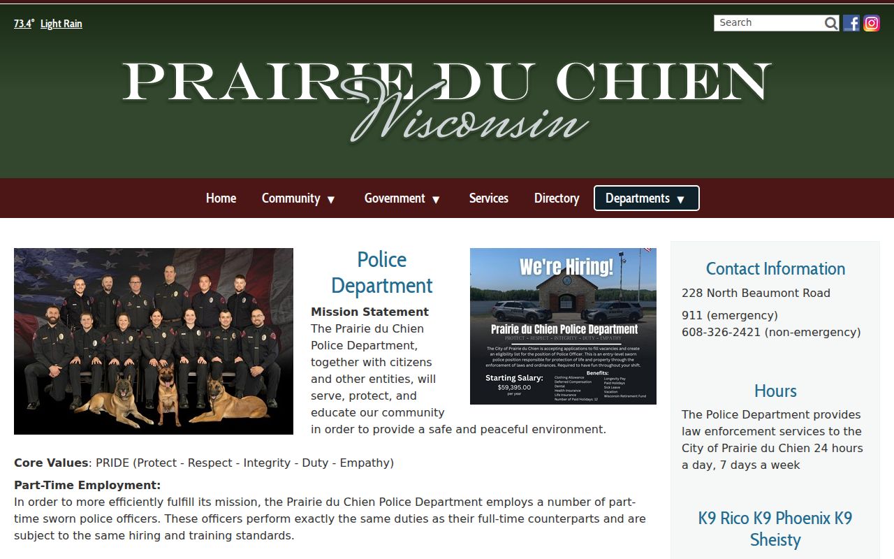Prairie du Chien police records and department contact page