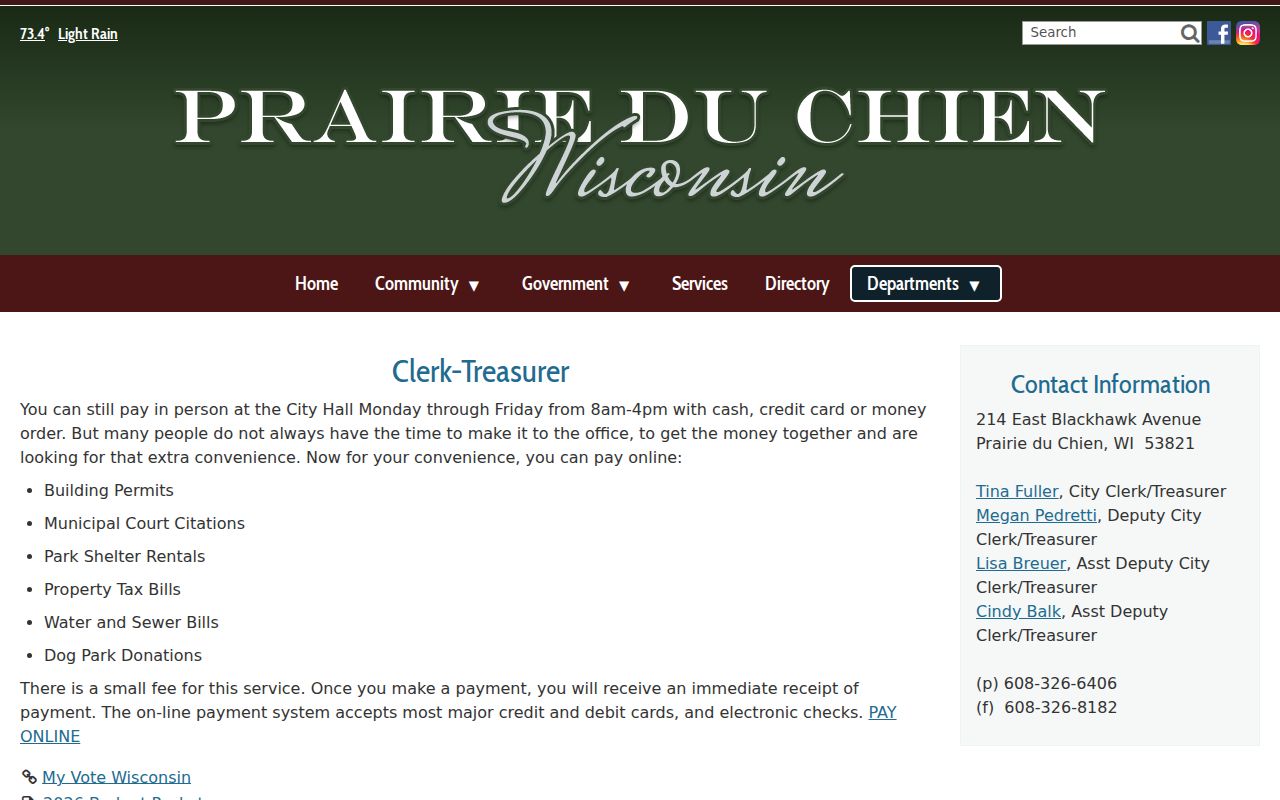 Prairie du Chien city clerk citation record and payment information