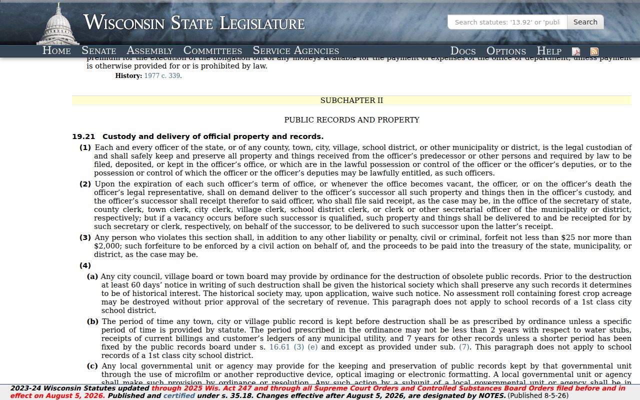 Soldiers Grove criminal record access under Wisconsin Public Records Law