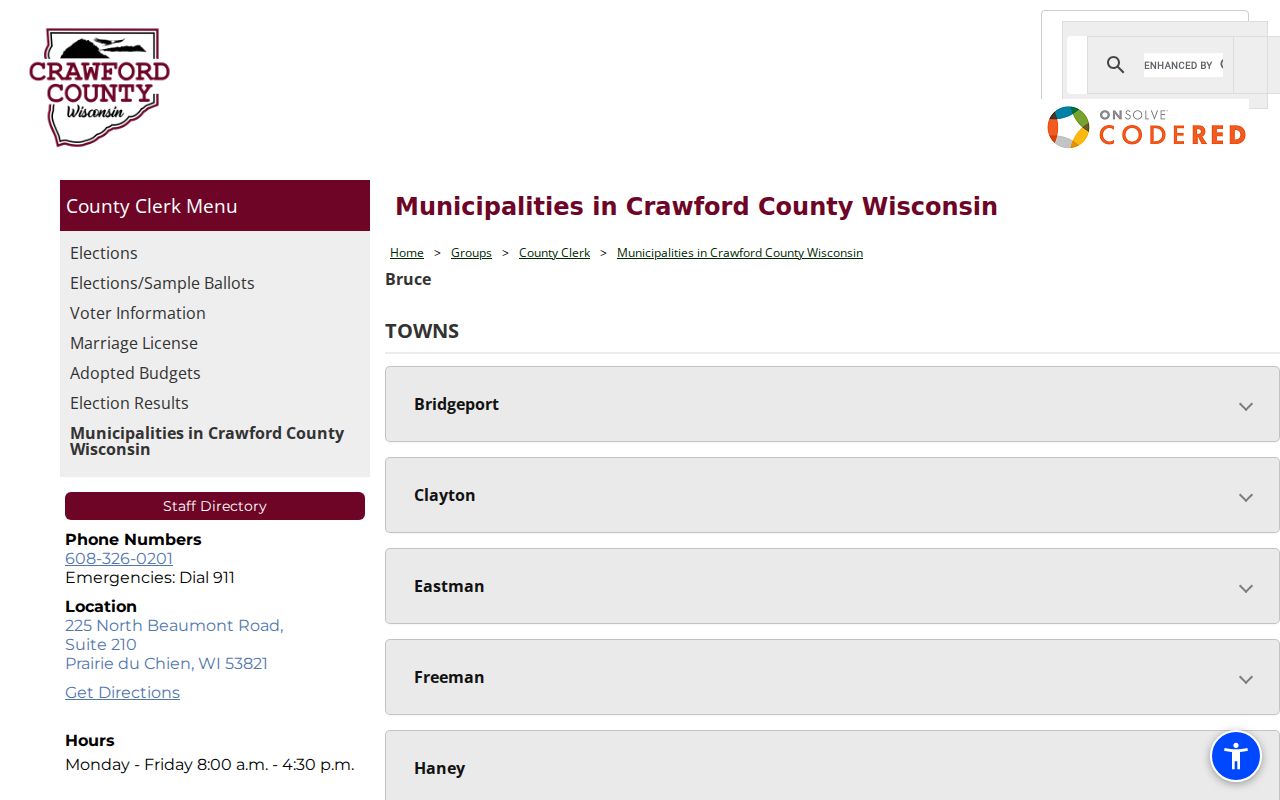 Wauzeka criminal record location on the Crawford County municipalities page