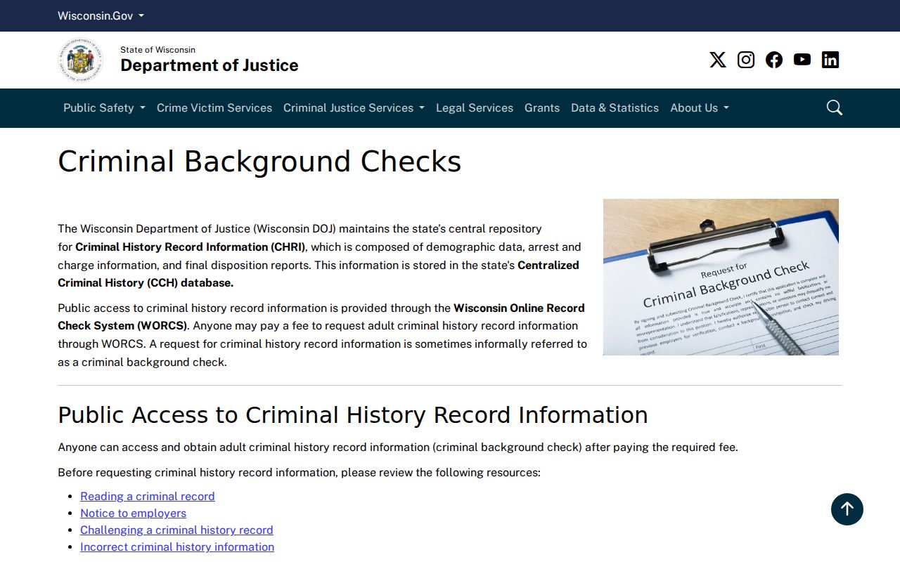 Wisconsin DOJ background check rules for Crawford County criminal records