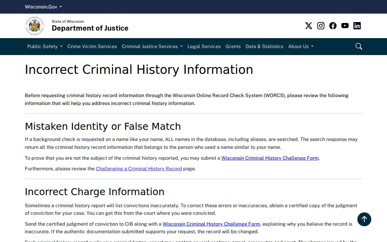 Correcting a Wisconsin DOJ Crawford County criminal history record