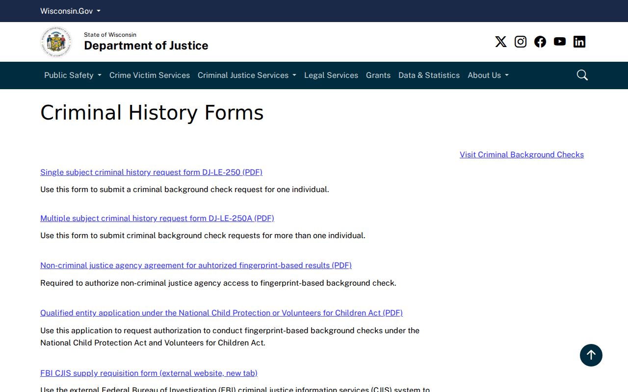 Wisconsin CIB forms for Crawford County criminal history records